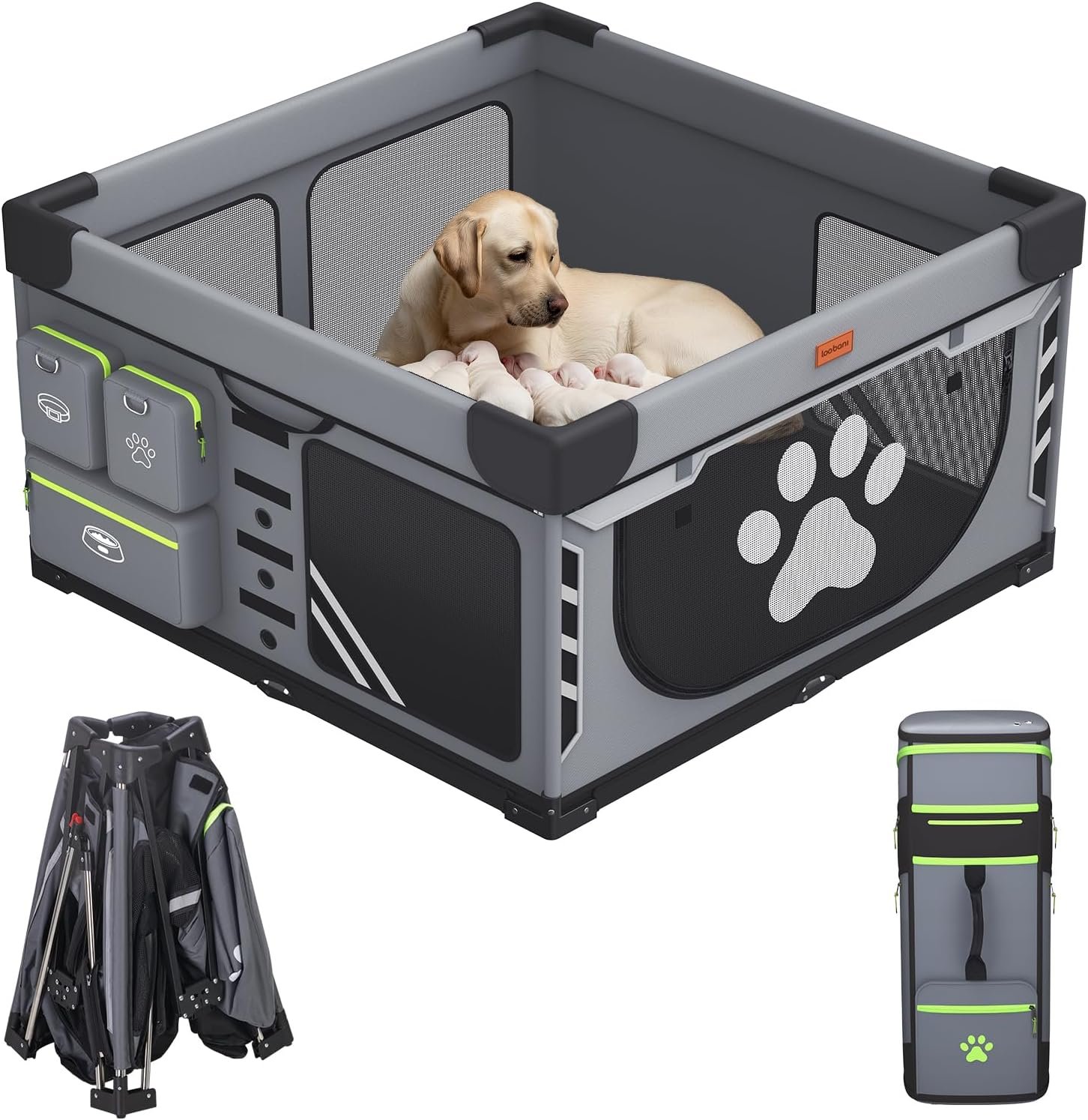 loobani-foldable-dog-playpen-grey Loobani Foldable Dog Playpen - Grey - Image 1